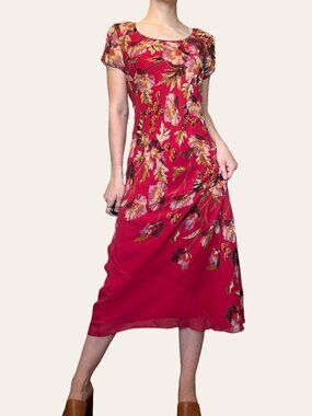 Paradise NY 90s vintage pink floral chiffon maxi dress - Medium